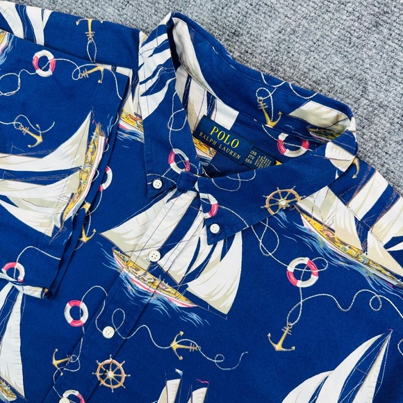Polo Ralph Lauren Mens 2XLT Navy Blue Sailboat Print Button Down Shirt Vacation
